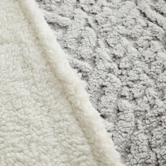 Dearfoams Reverse Sherpa Throw Blanket, Embossed Grey, Standard Throw - Picture 4 of 7